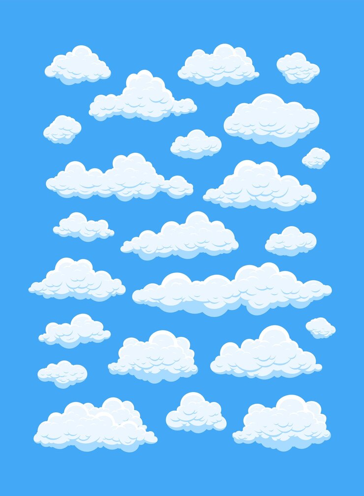 Cartoon clouds illustration Cumulus and fluffy eddy in sky