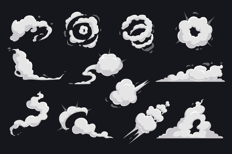 Vector cartoon clouds of smoke and explosion