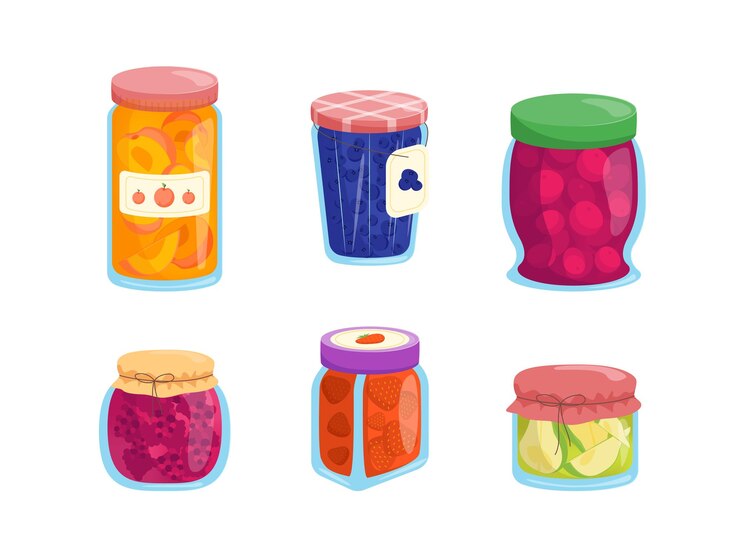 Vector cartoon color different berries jams set vector