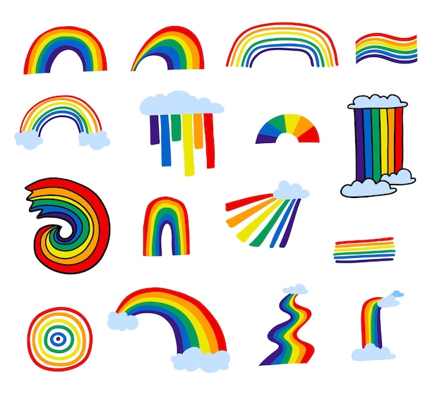Cartoon Color Different Rainbow Icon Set Vector