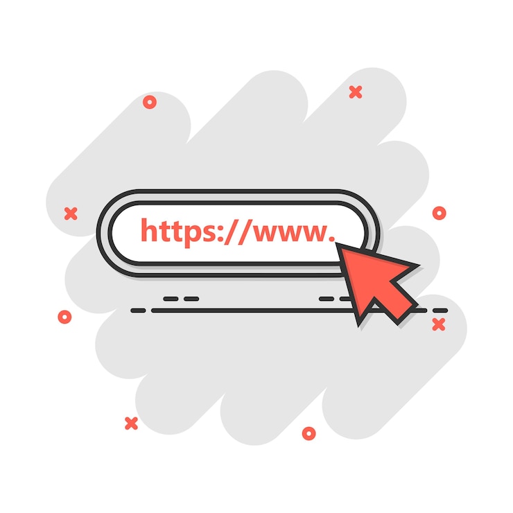 Vector cartoon colored go to web icon in comic style globe search illustration pictogram www url sign splash business concept