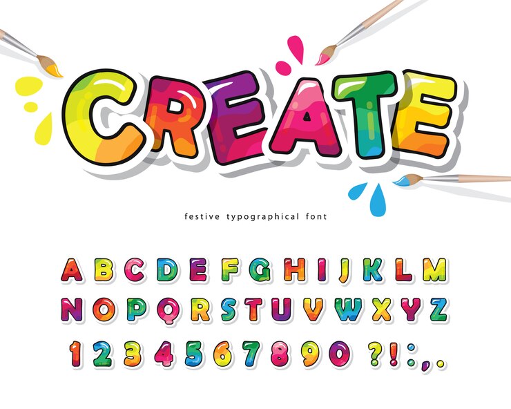 Vector cartoon colorful font for kids. creative paint alphabet.