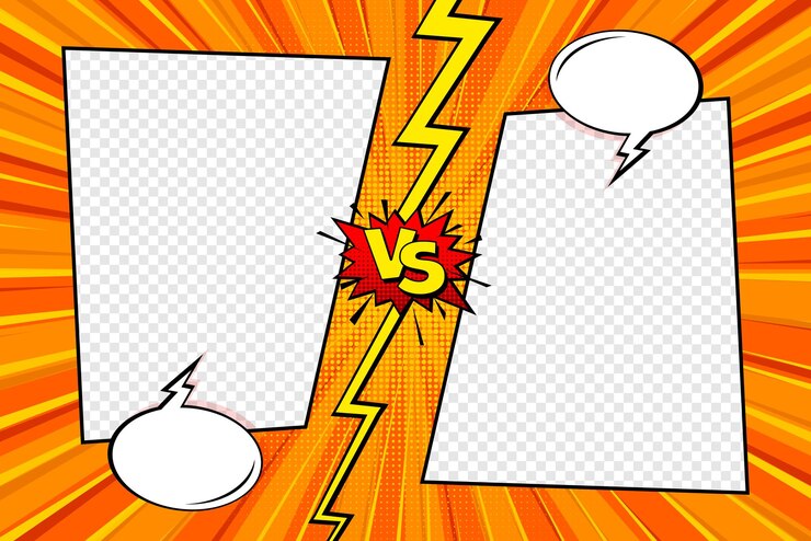 Cartoon comic background with blank place for your design fight versus comics book colorful
