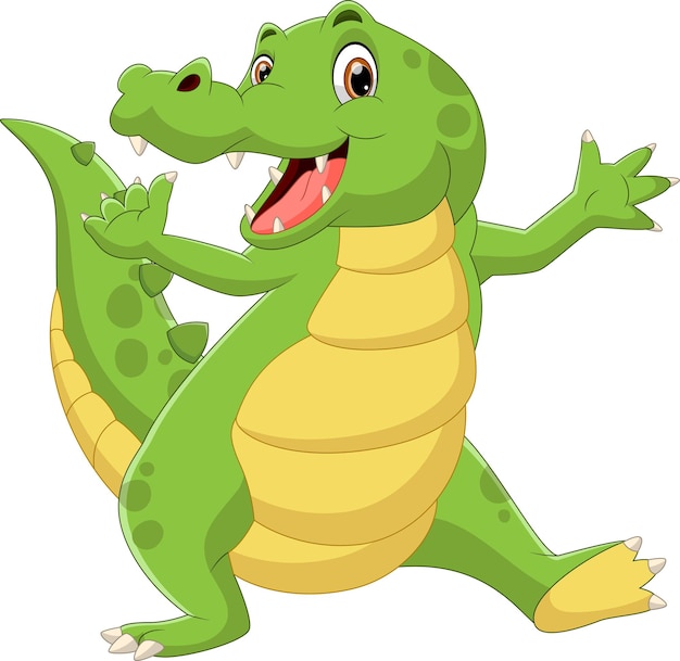 cartoon cute baby crocodile waving on white 