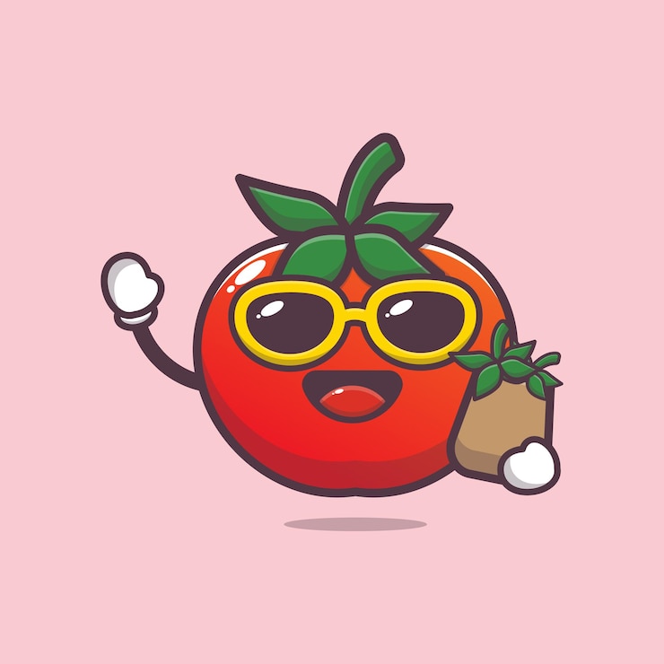 Vector cartoon cute tomato with shopping bag