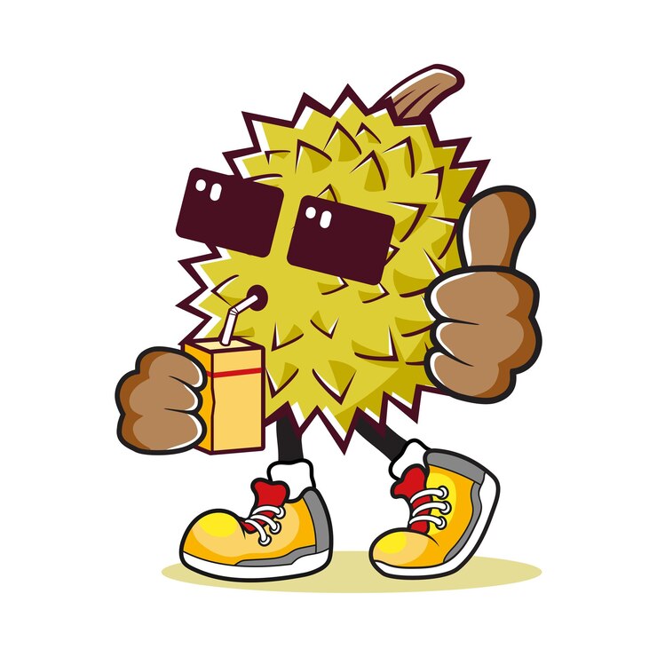 Vector cartoon durian character drink a juice