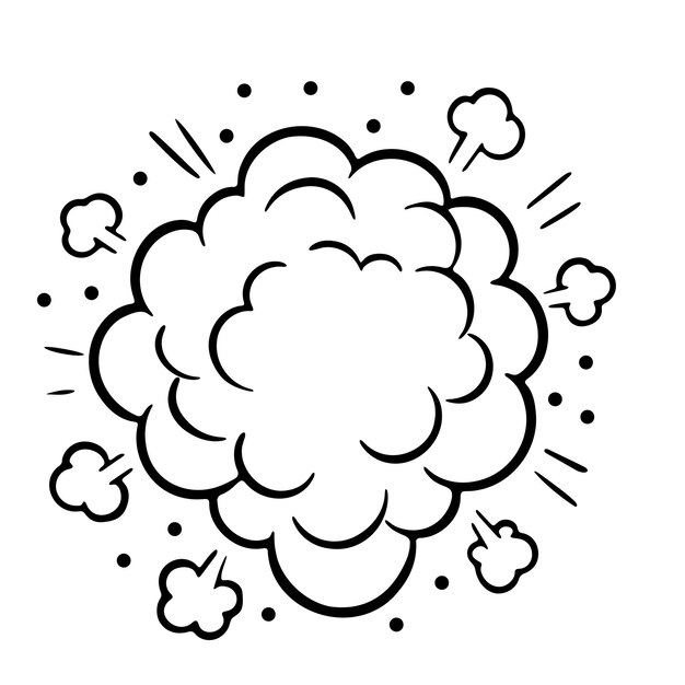 Cartoon Explosion Cloud with Debris and Smoke Puffs