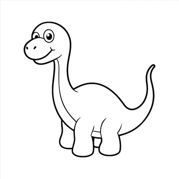Cartoon funny baby brontosaurus dinosaur line art