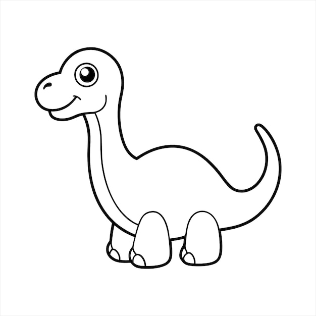 Cartoon funny baby brontosaurus dinosaur line art