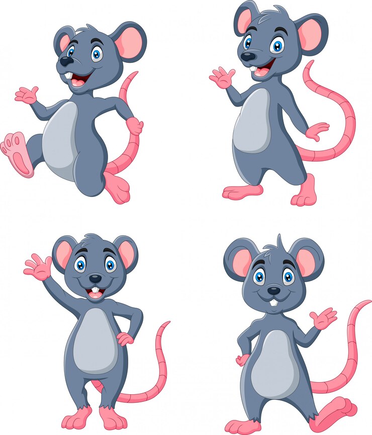 Cartoon funny Mouse waving collection set