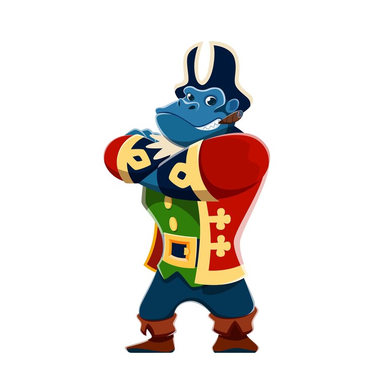 Vector cartoon gorilla monkey animal pirate character