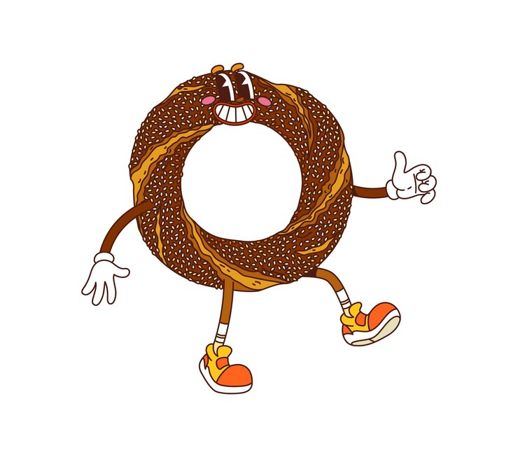 Vector cartoon groovy turkish bagel simit bakery bread