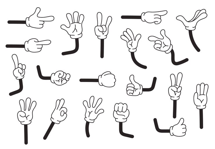 Vector cartoon hand arm mascot comic doodle style design element illustration collection set