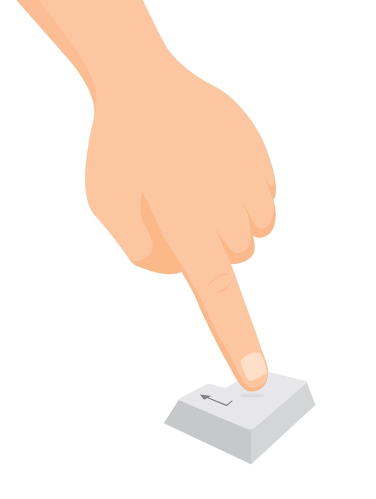 Vector cartoon hand pressing enter key or return