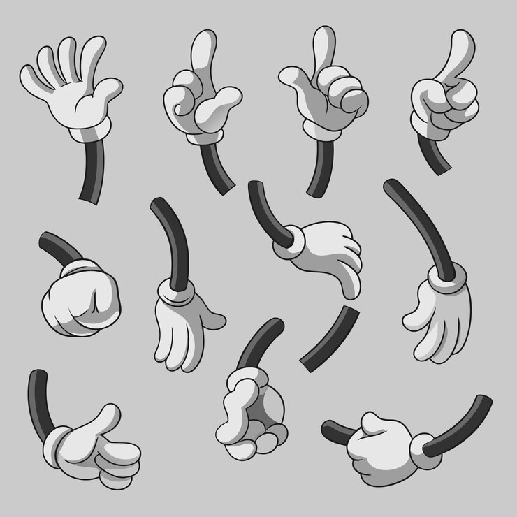 Vector cartoon hands poses set