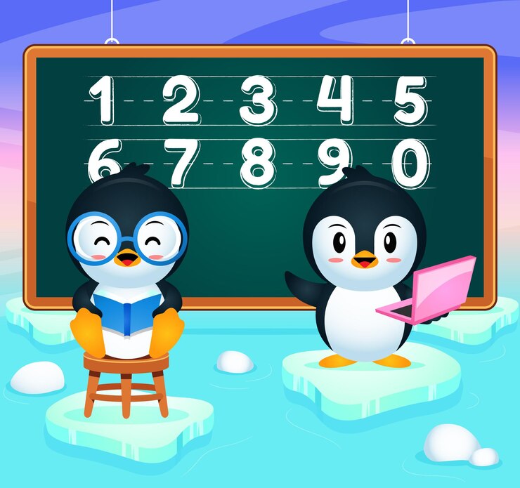 Vector cartoon happy penguin education