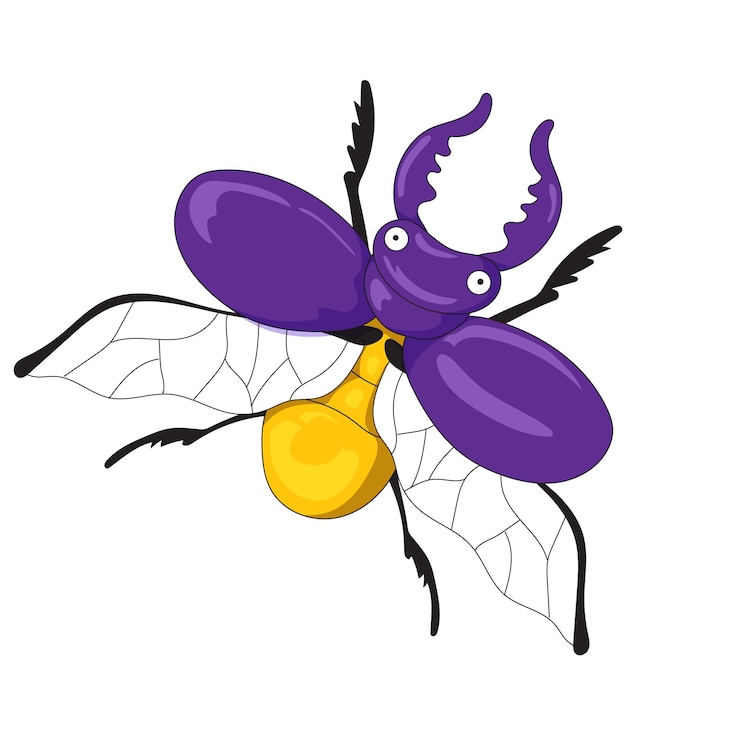Vector cartoon illustration of horned beetle