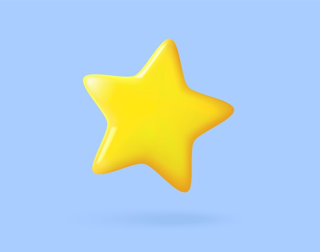 Cartoon lucky star isolated on blue background 3D rendering cute smooth yellow star minimal design