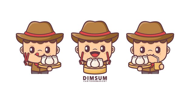 cartoon mascot with dim sum set cartoon vector with different expressions