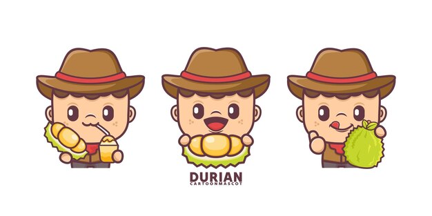 cartoon mascot with durian set cartoon vector with different expressions