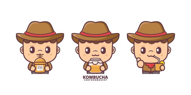 cartoon mascot with kombucha set cartoon vector with different expressions