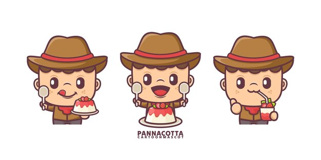 cartoon mascot with panna cotta set cartoon vector with different expressions