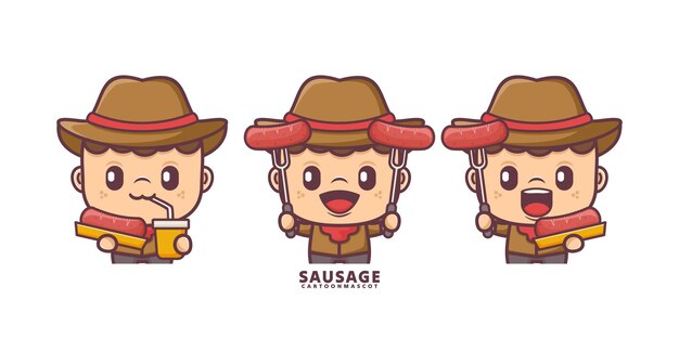 cartoon mascot with sausage set cartoon vector with different expressions