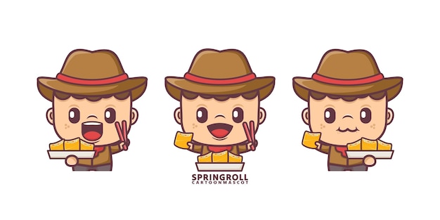 cartoon mascot with spring roll set cartoon vector with different expressions