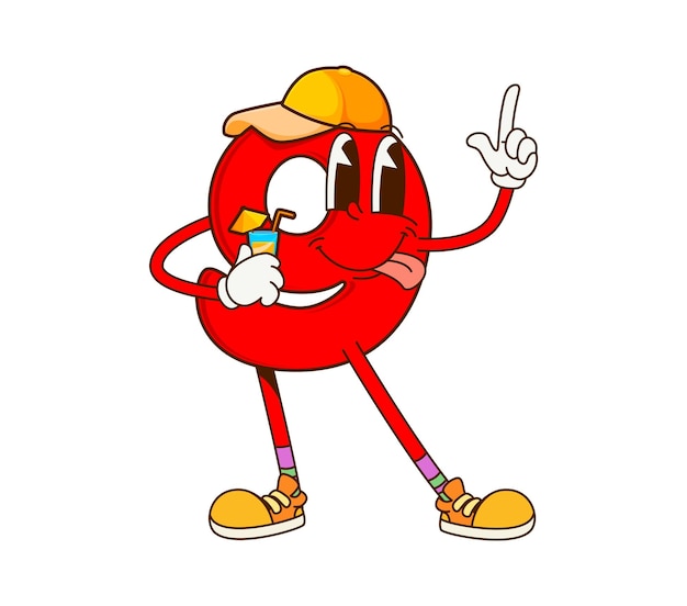 Cartoon math number nine groovy character on sport