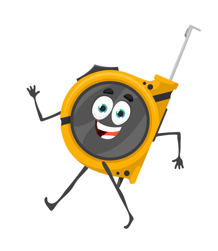 Vector cartoon measure tape tool character work tool