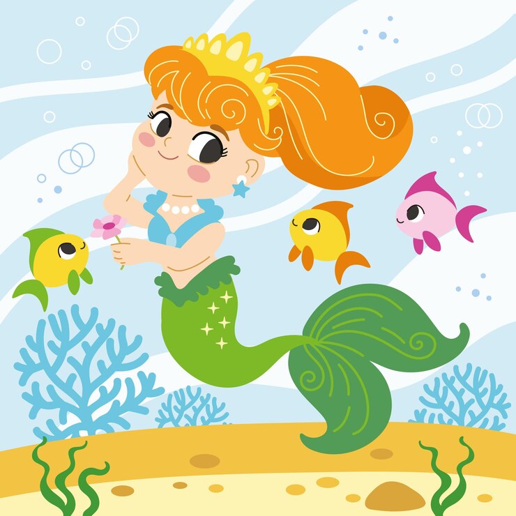 Vector cartoon mermaid under the sea vector illustration