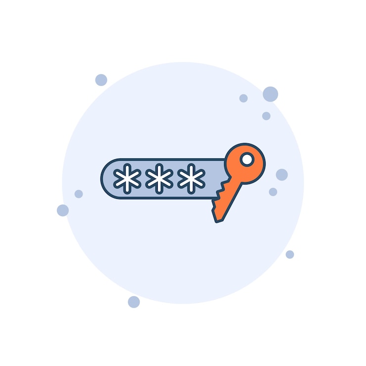 Vector cartoon password key icon vector illustration key word on bubbles background login sign concept