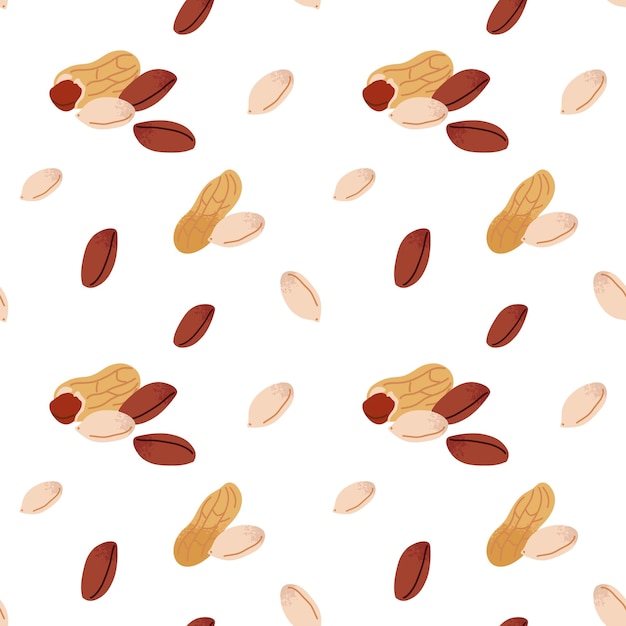 cartoon peanut seamless pattern nuts in shell and peeled pieces healthy food diet snack decor textile wrapping wallpaper design print for fabric natural plant design vector illustration