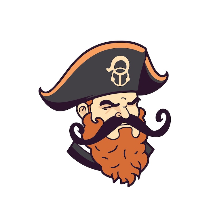 Vector cartoon pirate with a mustache and a hat vector illustration