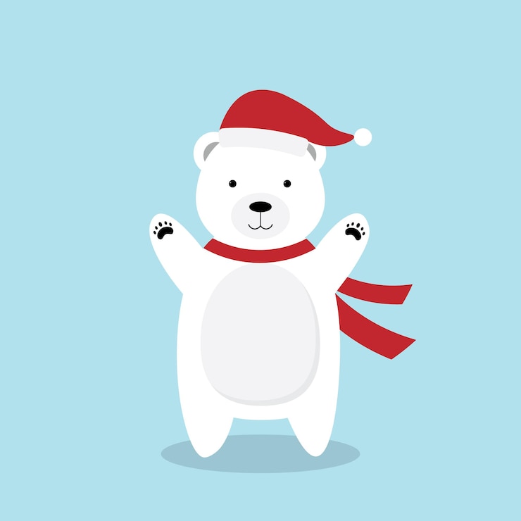 Cartoon polar bear in Christmas hat