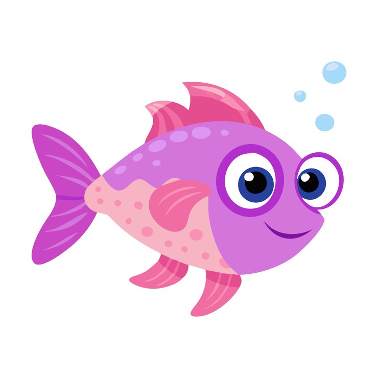 Cartoon Purple Fish with Bubbles