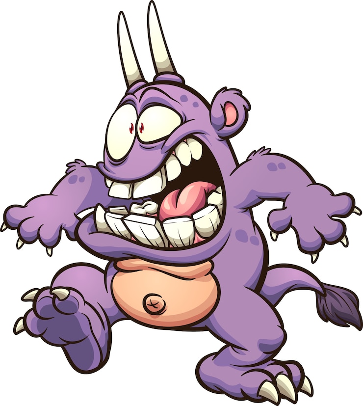 Vector cartoon purple  monster with a shocked expression illustration