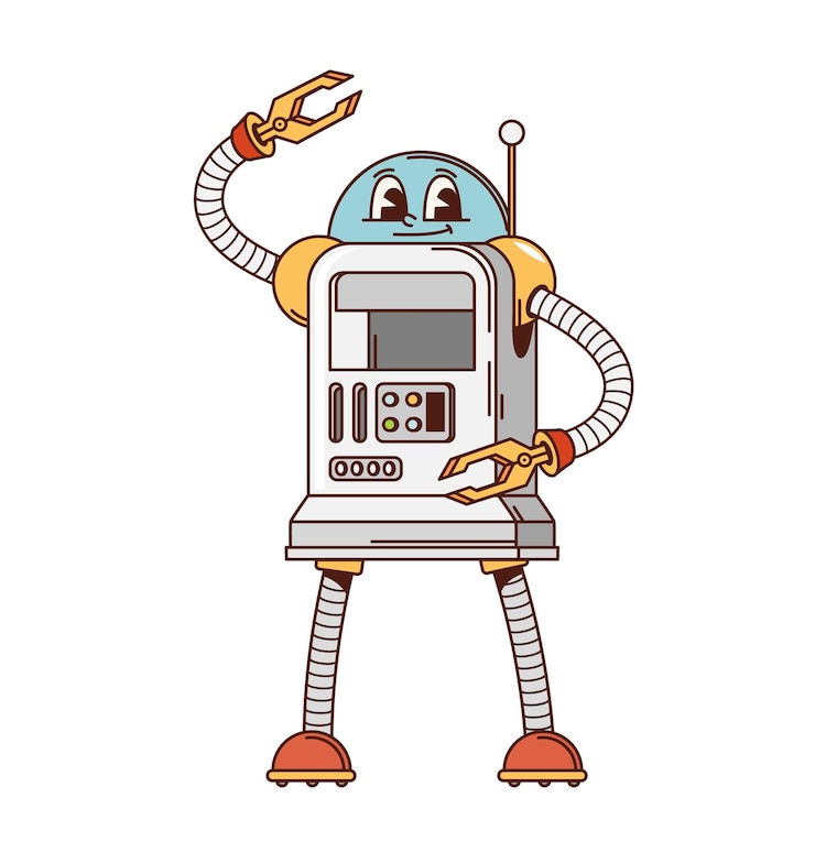 Vector cartoon retro robot groovy funky character droid