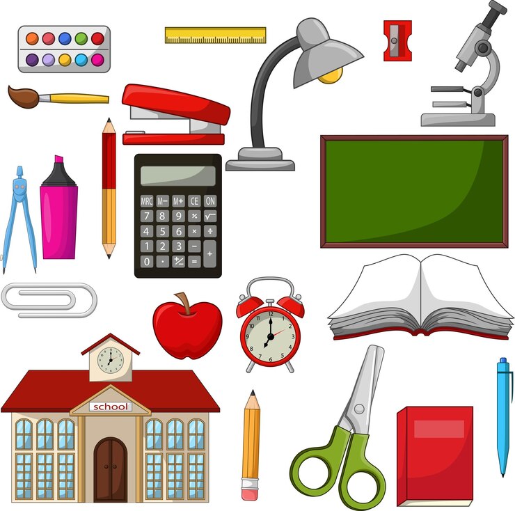 Vector cartoon school supplies collection set