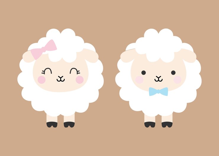 Cartoon sheep boy and girl concept characters design isolated children draw isolated on white
