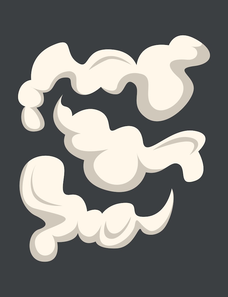 Vector cartoon smoke on wind smoking comic kit explosion effect cooking fog or fire smokes element white