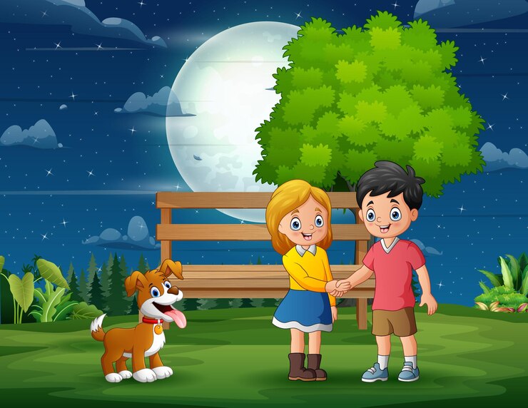 Vector cartoon teenagers getting to know each other in the park