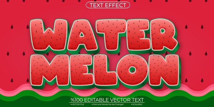 Cartoon Text Comic Watermelon Editable and Scalable Template Vector Text Effect