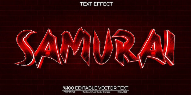 cartoon text dark red shiny samurai template editable 3d vektor text effect