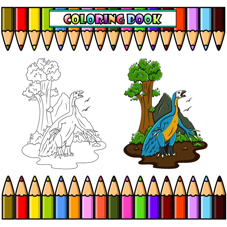 Vector cartoon therizinosaurus in the jungle for coloring book