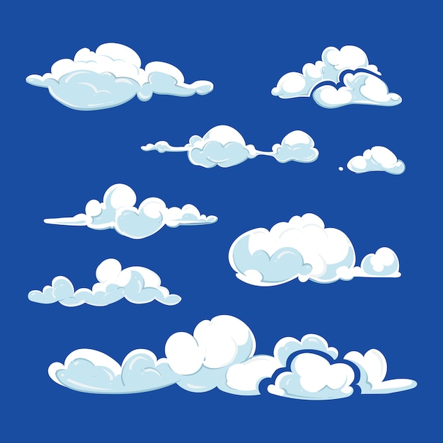 Cartoon vector clouds against blue sky