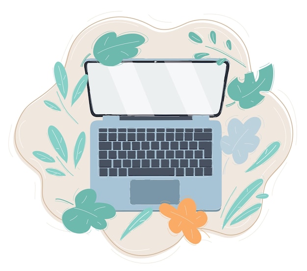 Cartoon vector illustration of Modern metallic laptop top view