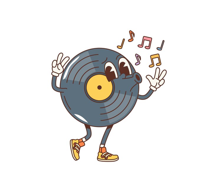 Vector cartoon vinyl record groovy character whistle