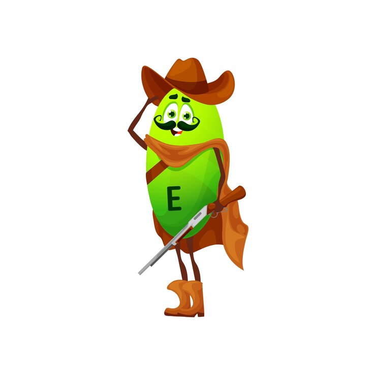Vector cartoon vitamin e cowboy or ranger character smile