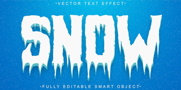 Vector cartoon winter snow vector fully editable smart object text effect